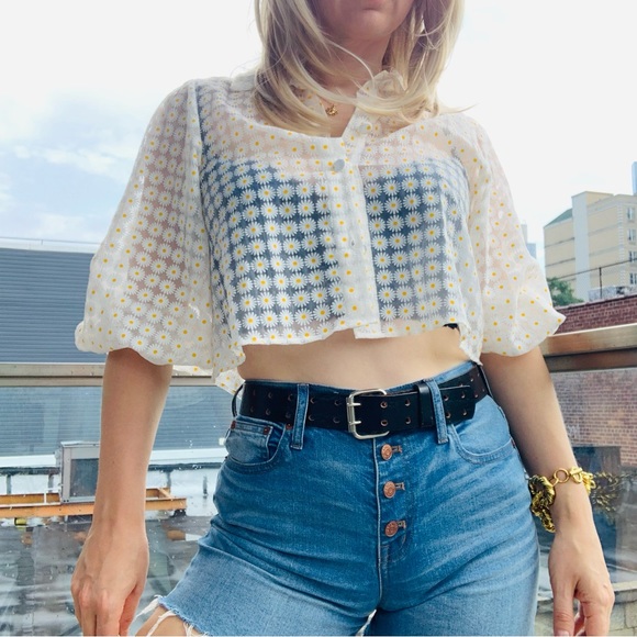 Zara Daisies Balloon Lantern 3/4 Sleeves Crop Top - Picture 10 of 16